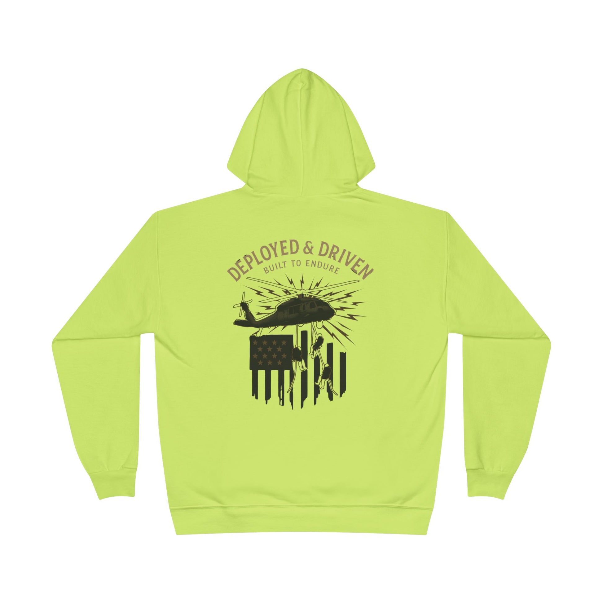 Built for endurance. The Deployed & Driven Hoodie honors those who serve and those who grind with unmatched drive. Featuring a Black Hawk helicopter drop scene over a distressed American flag, this design speaks to resilience, courage, and the Built Strange trades spirit — forged to endure.
High-visibility safety hoodie (Safety Red / Safety Orange)
Heavy-duty fleece with jobsite-grade durability
Bold military-inspired “Deployed & Driven” print
Reflective-ready design for max visibility da