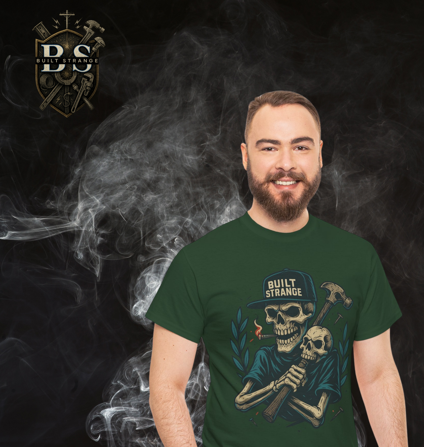 Built Strange “Nail Biter” Tee – Skull Hammer Graphic