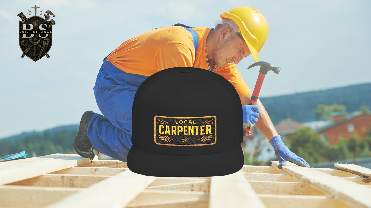 Rep your craft with pride.

The Built Strange “Local Carpenter” Snapback Hat features a bold embroidered-style patch with LOCAL CARPENTER lettering, wing accents, crossed hammers, and steel nails. A union-tough design built for those who shape wood, raise frames, and carry tradition forward.

Made on a structured snapback silhouette with a flat bill, this hat blends jobsite toughness with streetwear style.