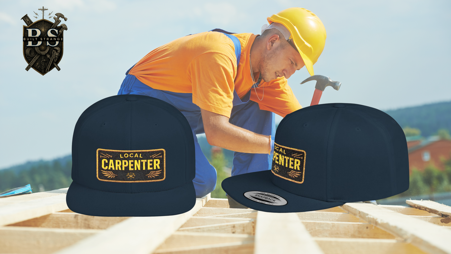 Rep your craft with pride.

The Built Strange “Local Carpenter” Snapback Hat features a bold embroidered-style patch with LOCAL CARPENTER lettering, wing accents, crossed hammers, and steel nails. A union-tough design built for those who shape wood, raise frames, and carry tradition forward.

Made on a structured snapback silhouette with a flat bill, this hat blends jobsite toughness with streetwear style.