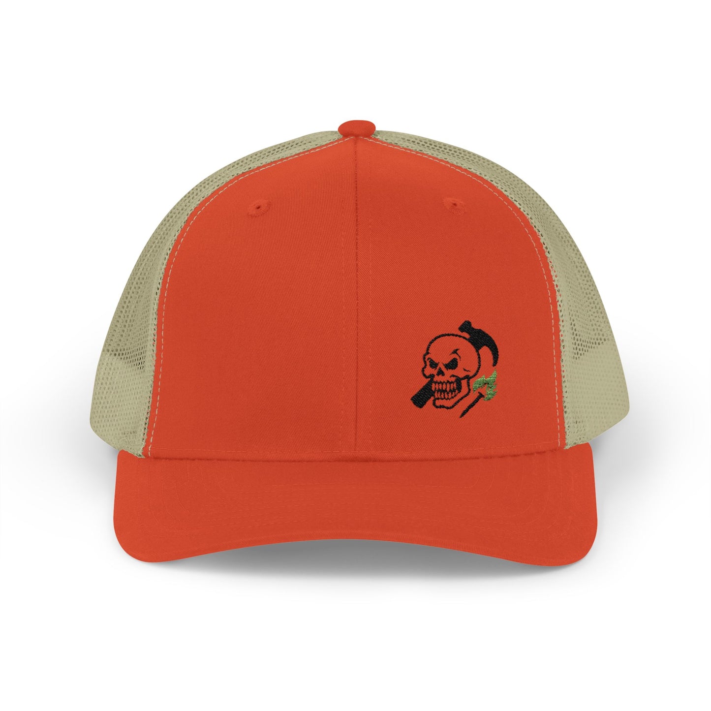 Classic grit meets modern heat. The Hammer &amp; Skull embroidered trucker cap drops bold contrast and a flash of neon flame — Built Strange energy through and through.

Made on the premium Yupoong 6606 snapback for all-day comfort, durability, and jobsite-to-street versatility.

Premium Yupoong 6606 snapback

High-profile structured fit with mesh back

Bold embroidery: skull, hammer &amp; neon flame nail

Perfect mix of tradewear, streetwear &amp; attitude

Designed for Built Strange Apparel